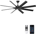 Ohniyou 72 Inch Ceiling Fan No Light - Remote & APP Control, Large Industrial Ceiling Fans with 8 Aluminum Blades, Quiet DC Motor for Living Room, Covered Outdoor, Shop, Garage, Black without Light