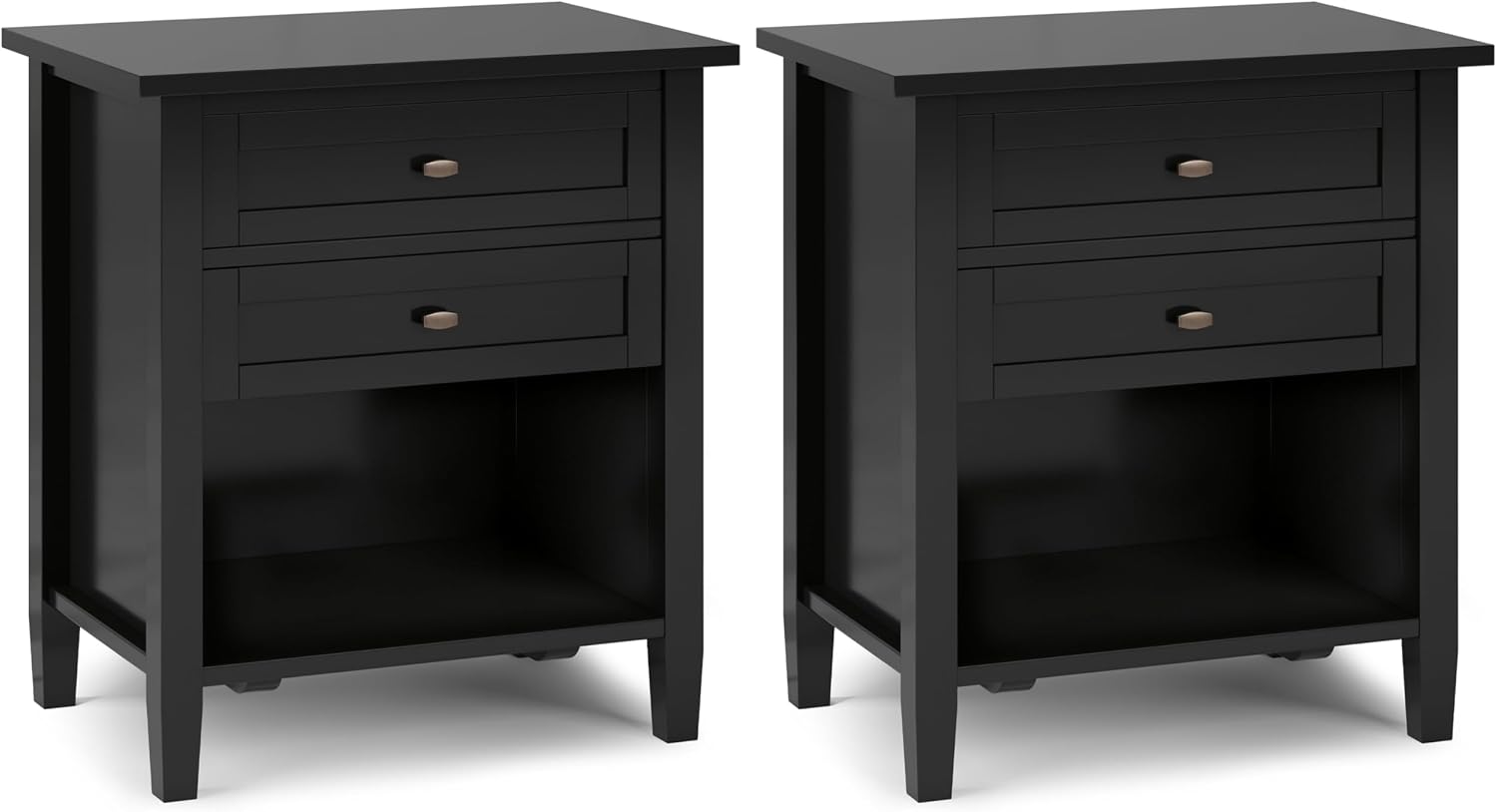 SIMPLIHOME Warm Shaker Solid Wood 24 inch Wide Transitional-Style Bedside Nightstand Tables in Black for the Living Room and Bedroom (Set of 2)