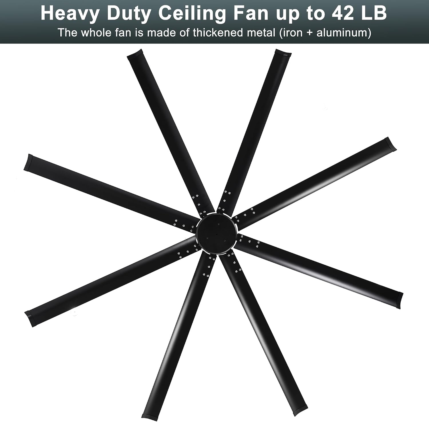 Ohniyou 96'' Industrial Ceiling Fan No Light - High CFM Large Metal Fan with 8 Aluminum Blades, Remote/APP Controlled, DC Motor, for Shop, Warehouse, Gym, Black