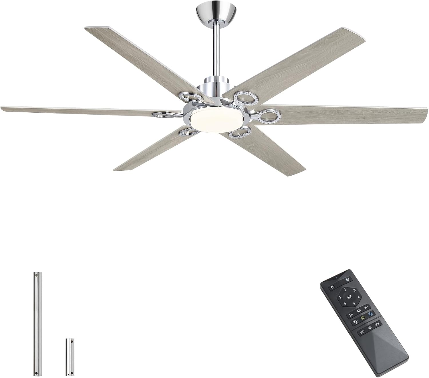 WINGBO Ceiling Fan with Lights - 64 inch Ceiling Fan with Remote,3CCT, Dimmable Light,6 Blades Modern Ceiling Fan, 6-Speed Noiseless Powerful DC Motor, ETL Listed, Indoor/Outdoor, Chromium + Grey