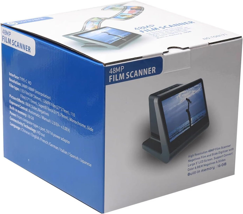 Slide Scanner, Digital Film Scanner, with Large 5' LCD Screen, Convert Color and B and W Negatives and Slides 35mm, High Resolution 22 MP JPEG Photos