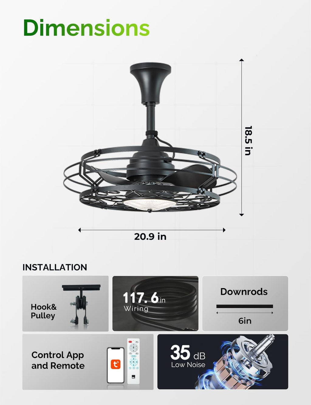 Orison Outdoor Ceiling Fan with Light, 21' Gazebo Fans Outdoor Hanging, Plug in Ceiling Fan for Pergolas Canopy Patio, Waterproof Outdoor Fans with Remote/APP Control, Wet Rated