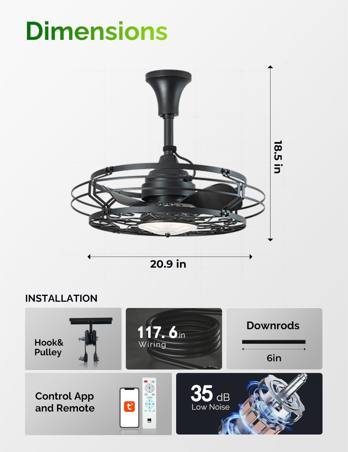 Orison Outdoor Ceiling Fan with Light, 21' Gazebo Fans Outdoor Hanging, Plug in Ceiling Fan for Pergolas Canopy Patio, Waterproof Outdoor Fans with Remote/APP Control, Wet Rated