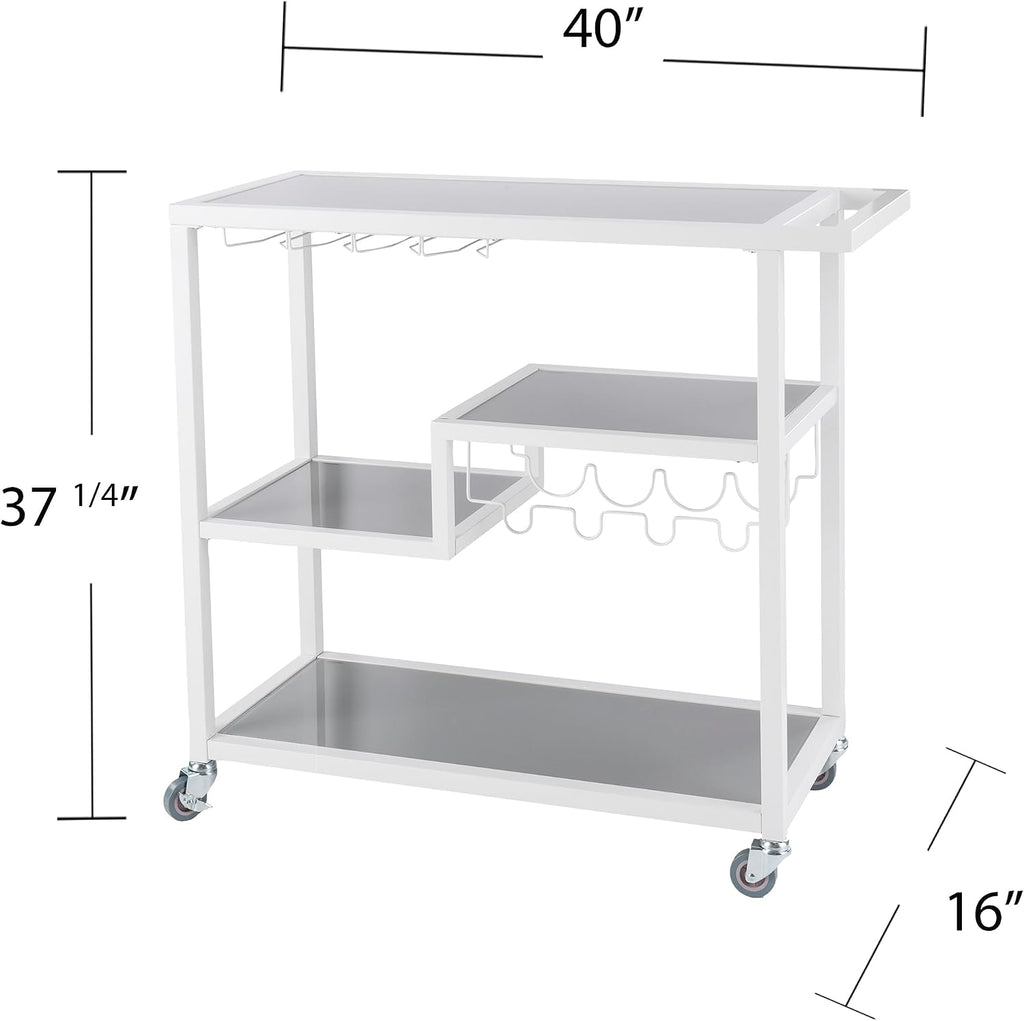 Holly & Martin Zephs Bar Cart White - Stylish Bar Cart for Home - Utility Carts with Wheels