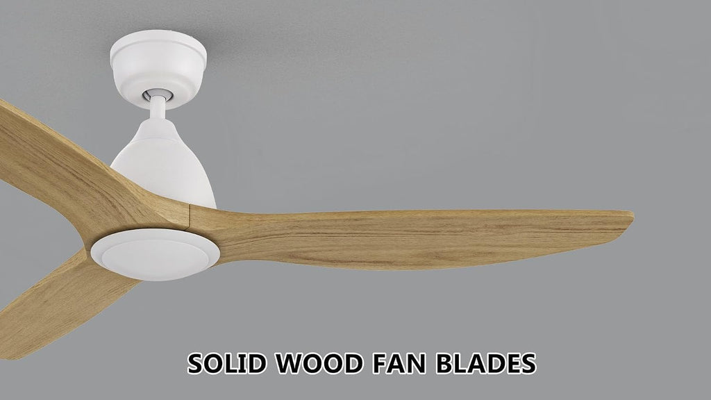 SMAAIR 52 Inch Ceiling Fan No Light with Remote, Solid Wood White Ceiling Fan without Light, 10 Speed, Quiet DC Motor, Indoor Modern 3 Blade Ceiling Fan for Indoor Bedroom Living Room