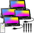LED Flood Light Outdoor 800W Equivalent 8000LM, Smart RGB Color Changing Landscape Lighting with APP Control, IP66 Waterproof Outdoor LED Lights Daylight 5700K, DIY Scenes, Timing Floodlights, 4 Pack