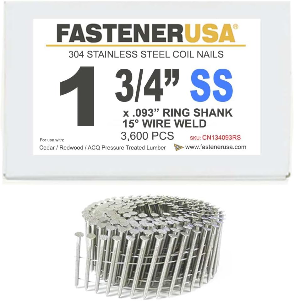 1 3/4' x .093 Ring 304SS Coil Nails 15-DEG Wire 3,600ct