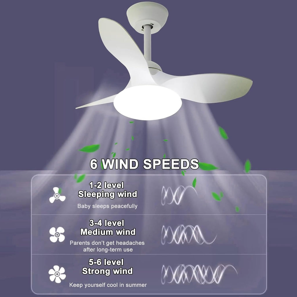 Small Ceiling Fans with Lights, Modern Ceiling Fans, Ceiling Fans with Lights and Remote, 3 Color Light, 6 Speed, for Kitchen Bedroom Dining Room Patio(White)