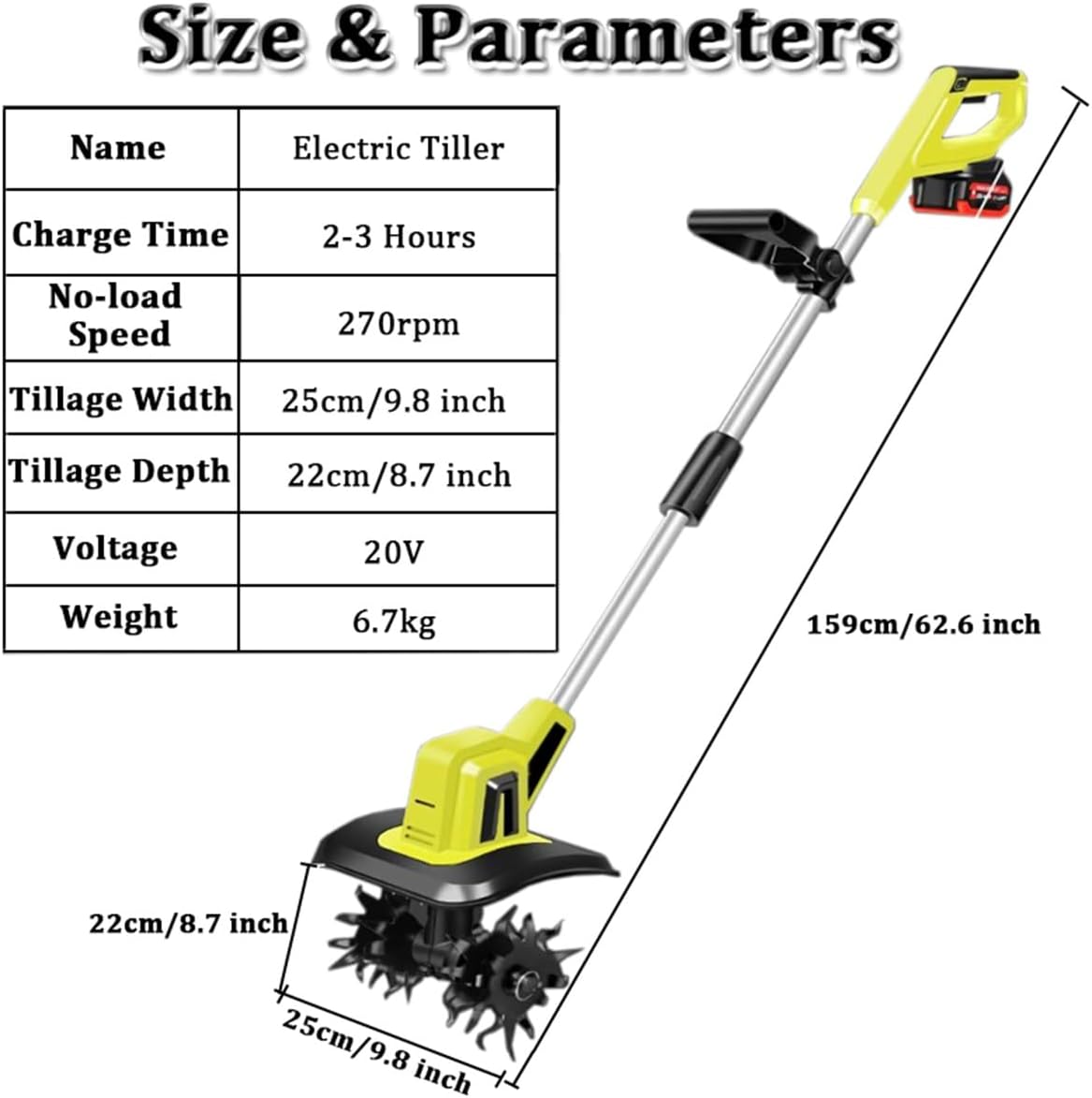 Electric Garden Tiller, Cordless Cultivator, Rotovator and Rototiller with 2×4000 mAh Lithium Battery for Lawn,Gardening,Soil Cultivation (B)