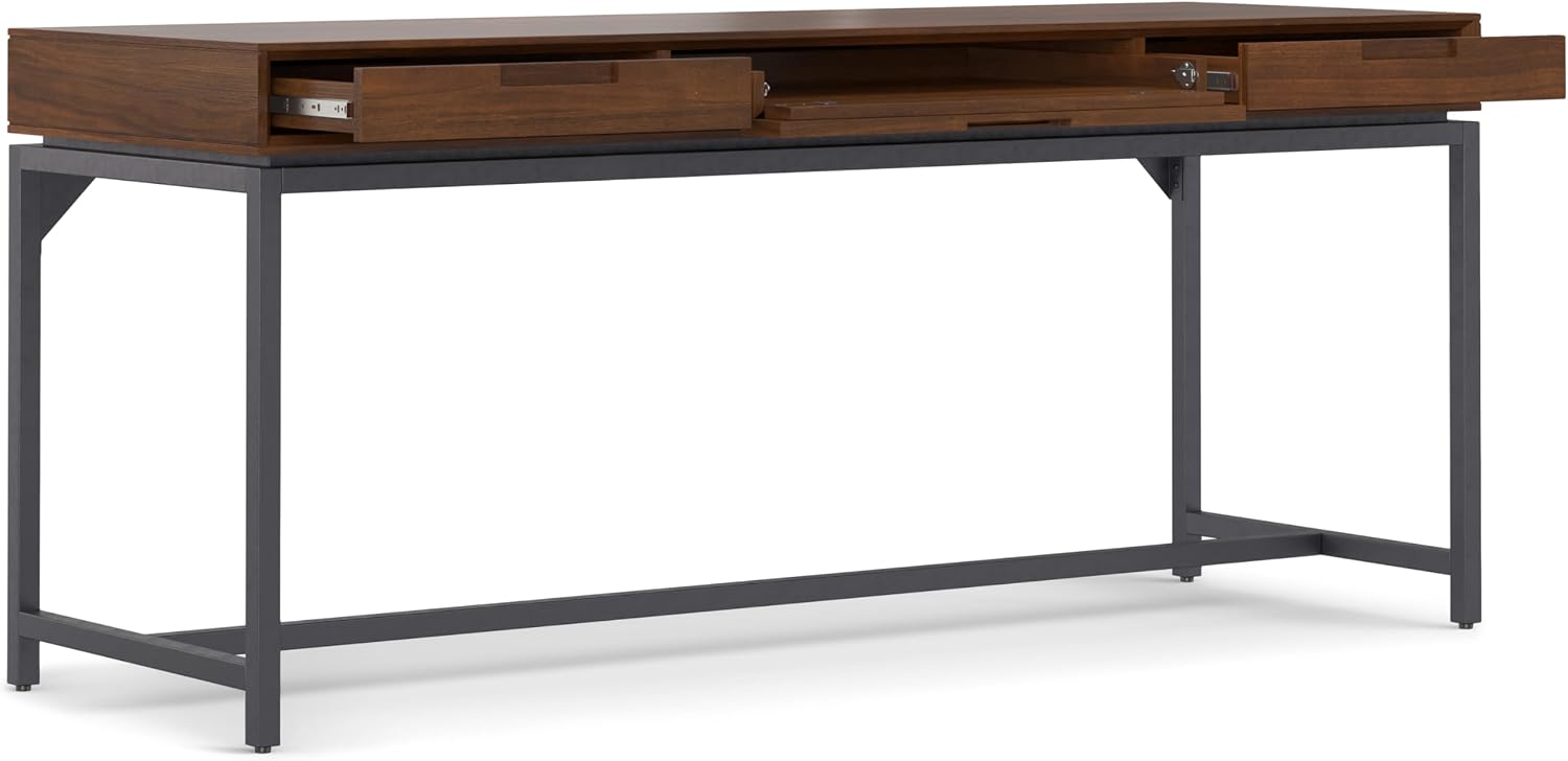 SIMPLIHOME Banting Desk and Bookcase Bundle - 72 inch Wide Solid Wood Desk with Drawers and 30 inch Wide 4-Shelf Bookcase in Walnut, Modern Industrial Home Office Furniture (Set of 2)