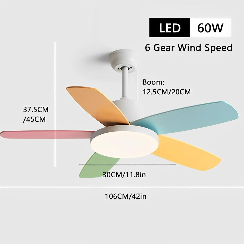 Kids Quiet Ceiling Fan with Light 42in Colorful Remote Fan Ceiling with Light Girls Boys Room Bedroom ETL Listed Ceiling Fans 6 Gear Wind Speeds 60W LED Ceiling Fan Lighting for Living Room