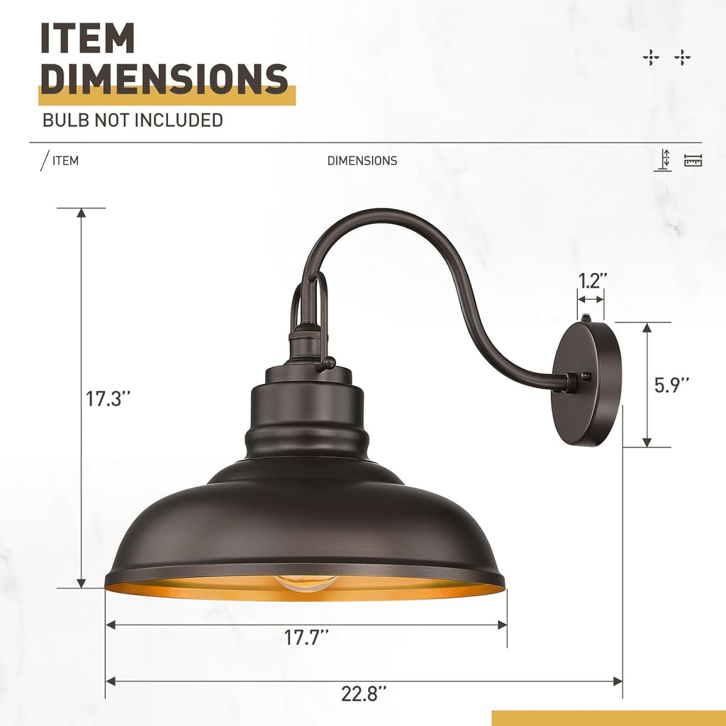zeyu 2 Pack Outdoor Barn Light Fixtures, Farmhouse Wall Lights for Front Porch, 18' Dusk to Dawn Sensor Wall Sconces in Oil Rubbed Bronze Finish, 016-1BL-PC-2 ORB
