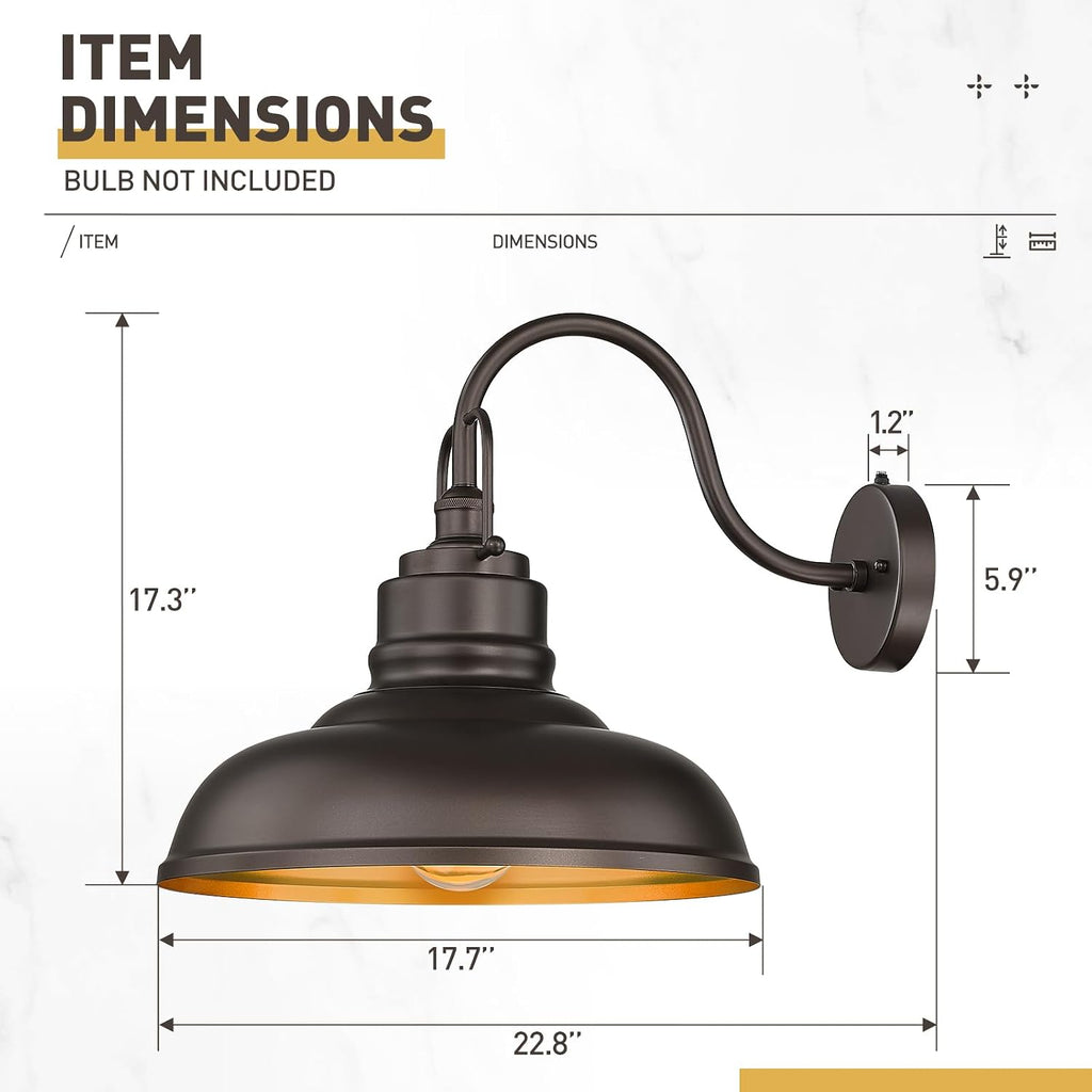zeyu 18 Inch Vintage Wall Light Fixture, Outdoor Dusk to Dawn Barn Light, Farmhouse Wall Sconce Light for Garden Garage, Oil Rubbed Bronze Finish, 016-1BL-PC ORB