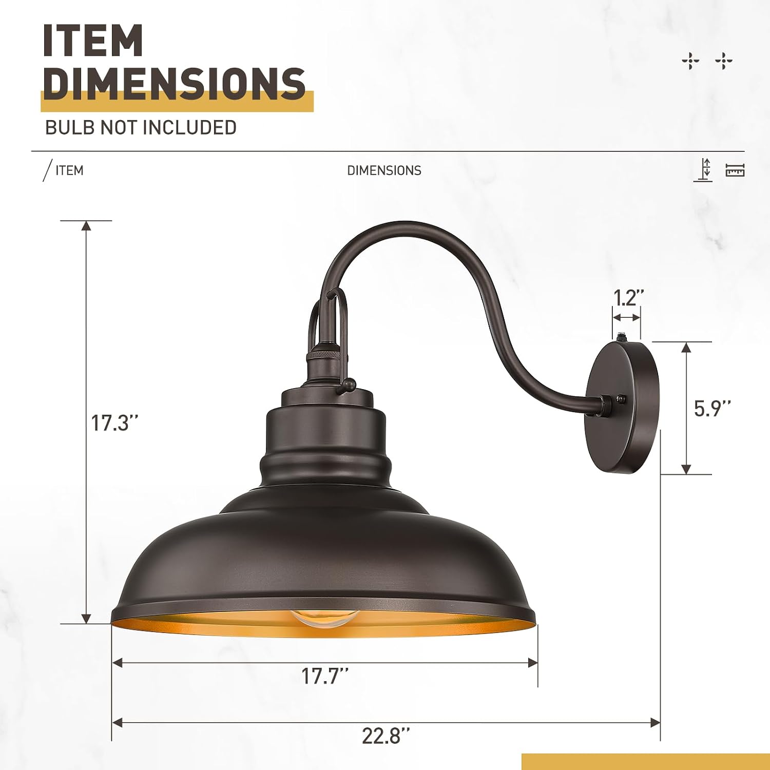 zeyu 18 Inch Vintage Wall Light Fixture, Outdoor Dusk to Dawn Barn Light, Farmhouse Wall Sconce Light for Garden Garage, Oil Rubbed Bronze Finish, 016-1BL-PC ORB