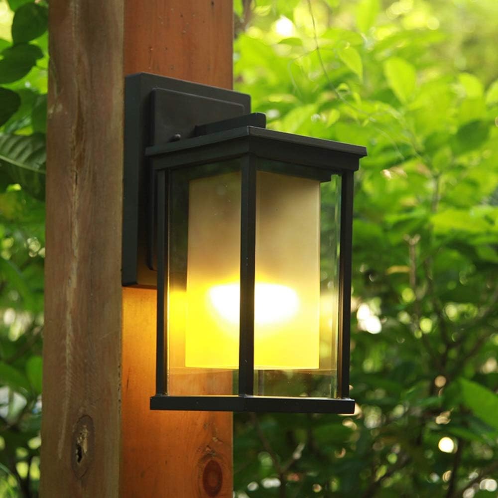 Wall Mounted Light Square Outdoor Wall Light Waterproof IP55 Wall Spotlights Glass Outdoor Wall Hanging Lantern for House Terrace Patio Courtyard Traditional E27 Reading Light (Size : H-35cm)