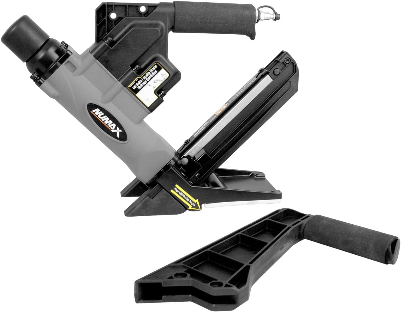NuMax S50LSDH Pneumatic 2-in-1 15.5-Gauge and 16-Gauge 2' Dual Handle Flooring Nailer / Stapler with Flooring Mallet and Interchangeable Base Plates