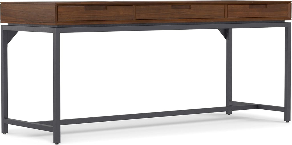 SIMPLIHOME Banting Desk and Bookcase Bundle - 72 inch Wide Solid Wood Desk with Drawers and 30 inch Wide 4-Shelf Bookcase in Walnut, Modern Industrial Home Office Furniture (Set of 2)