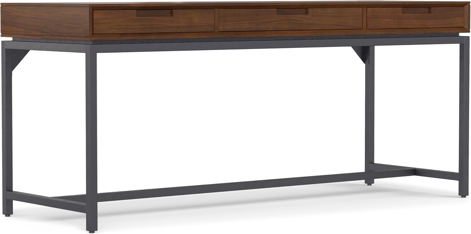 SIMPLIHOME Banting Desk and Bookcase Bundle - 72 inch Wide Solid Wood Desk with Drawers and 30 inch Wide 4-Shelf Bookcase in Walnut, Modern Industrial Home Office Furniture (Set of 2)