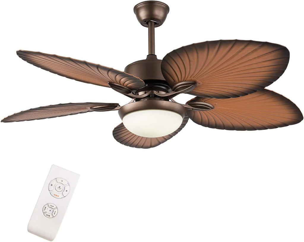 LOYALHEARTDY Outdoor Paddle Fan for Outdoor 52-Inch Tropical Ceiling Fan with LED Light Kit Remote Control,3 Speed & 3 Lighting Colors & Smart Timing, Indoor/Outdoor Quiet Palm Ceiling Fan Lights