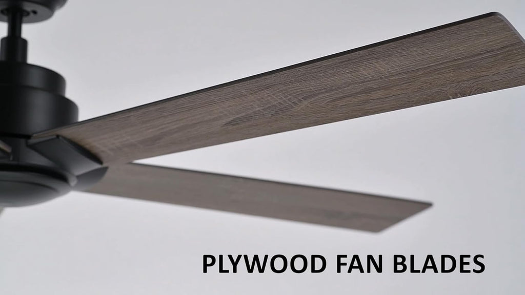 Carro 60 Inch Ceiling Fan without Lights, Black Ceiling Fan with Remote Low Profile, 10-Speed Reversible DC Motor, 5 Wood Finish Blades, Indoor, for Bedroom
