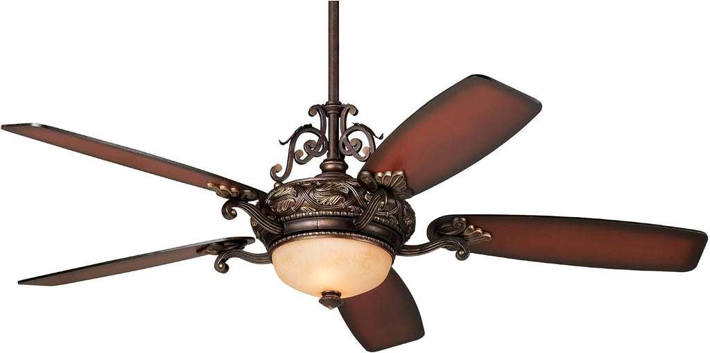 Casa Vieja 56' Casa Esperanza Vintage Antique Indoor Ceiling Fan 5 Blade LED Light Remote Control Bronze Gold Motor Brown Teak Finish Blades Bedroom Living Room Kitchen Includes 12' Downrod