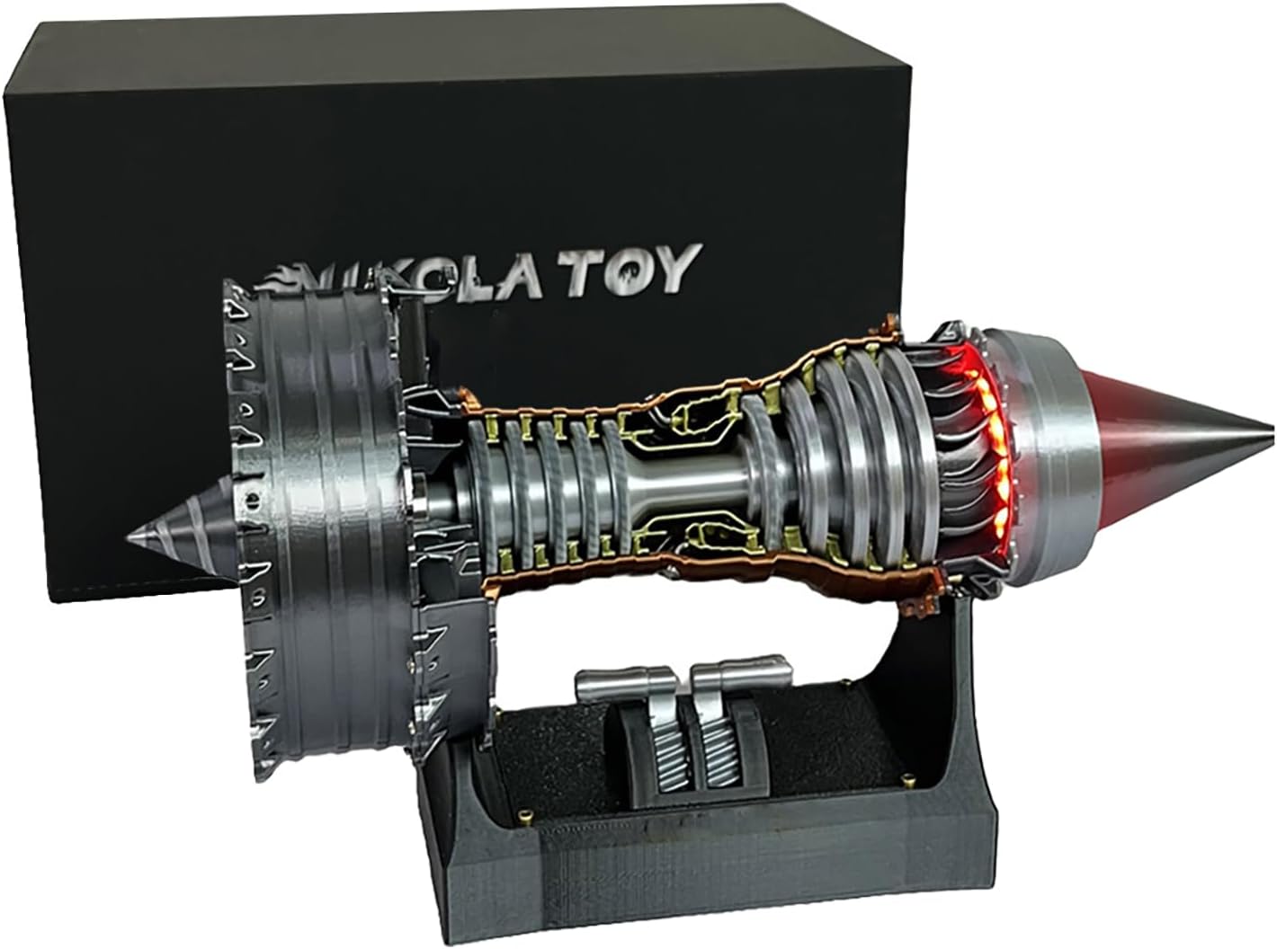 TR900 Turbofan Engine Model, Adjustable Speed Aircraft Engine Turbojet Engine Model with Light, Mechanical Science Education Toy Desk Decor Gift Ideal for Adult (24CM)