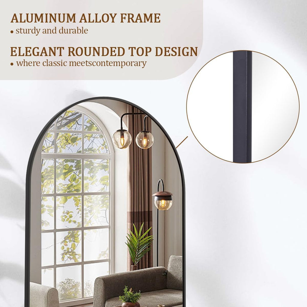Koonmi Arched Full Length Mirror, 65'x24' Arched Black Floor Mirror, Standing Hanging or Leaning Full Body Mirror with Aluminum Alloy Frame for Living Room and Bedroom