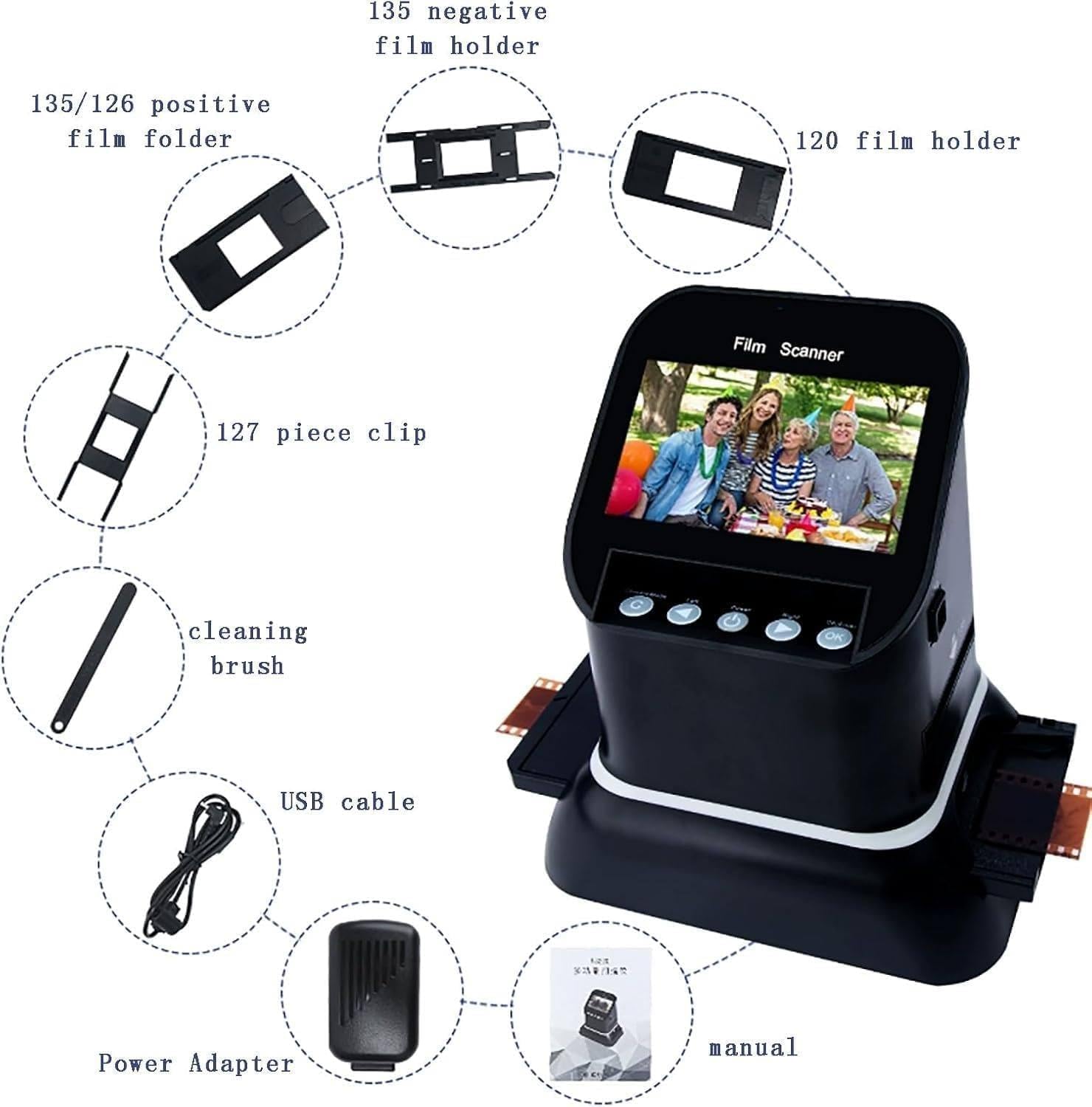 Digital Film Scanner, with 1080P LCD Converts 35mm, 135mm, 126mm, 127 Negatives and Slides to JPEG Digital, for Easy Storage and Sharing