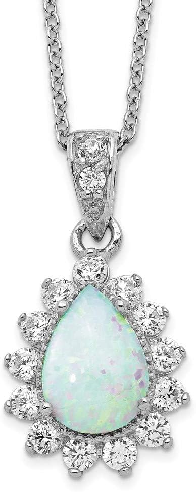Chain Necklace White Sterling Silver Cable with pendant Gemstone Cubic Zirconia CZ Clear Opal, Lab Created Phenomena 18 in 13 mm 1