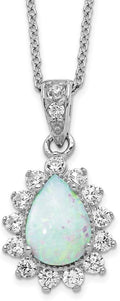 Chain Necklace White Sterling Silver Cable with pendant Gemstone Cubic Zirconia CZ Clear Opal, Lab Created Phenomena 18 in 13 mm 1