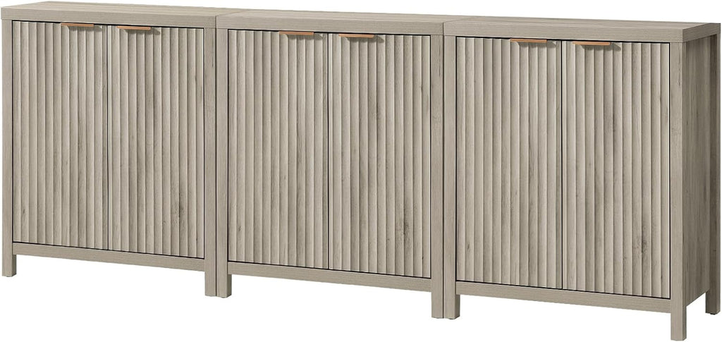 OAKHAM HOME Oxford Storage Cabinet Fluted Sideboard Buffet with Adjustable Shelves, Modern Accent Console Set of 3 (Grey)