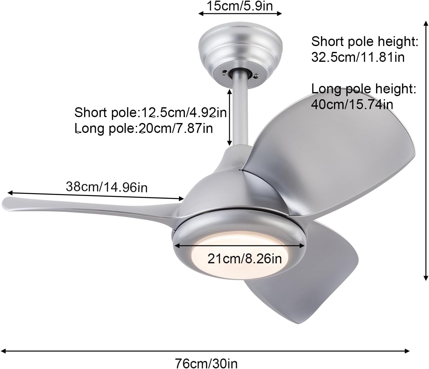 Ceiling Fans with Lights, 30 Inch Modern Low Profile Ceiling Fan with Remote Control 6 Speeds, 3000-6000K Dimmable Timing (1/2/4 hours) 3 Blades Large Ceiling Fan for Indoor and Outdoor Bedroom Patios