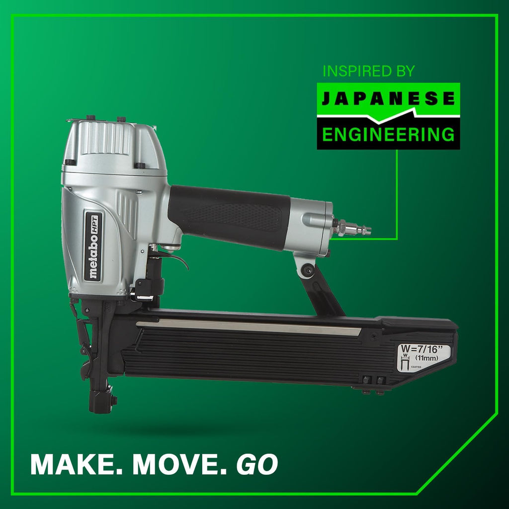 Metabo HPT 7/16' Standard Crown Stapler, Pro-Preferred Pneumatic Power Nailers, Construction Tool for Roof Decking & Subfloor Install, 16 Gauge Power Stapler, 1' to 2' Crown Staples, N5008AC2