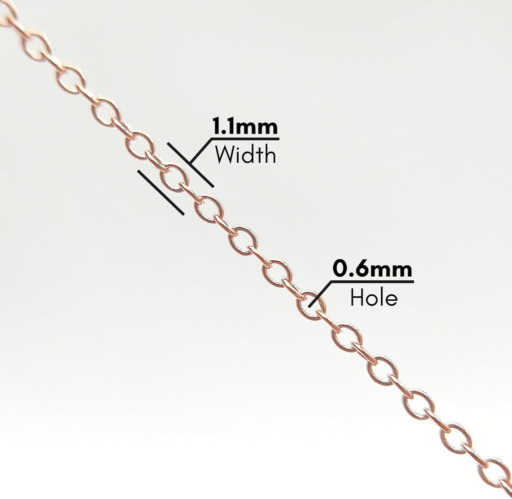 Gryrigns 20Feet 1.1mm 925 Sterling Silver Rose Gold Plated Round Cable Chain Link Bulk for DIY Craft Jewelry Making (11.03 Grams)