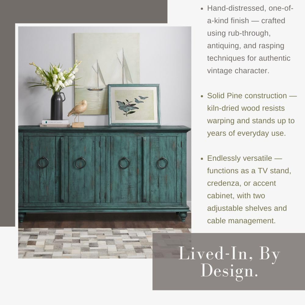 Martin Svensson Home Garden District Rustic Turquoise Solid Wood 65' TV Stand