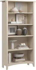 Bush Home Salinas 5 Shelf Bookcase in Antique White, Tall Bookshelf, Large Book Shelf for Living Room, Home Office, or Entryway