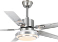 Modern Ceiling Fans with Lights Remote, 52'' Outdoor Ceiling Fan with Dimmable 3 Light Colors 3 Speed Reversible DC Motor, 5 Stainless Steel Blades Fandelier for Patio Porch Living Room