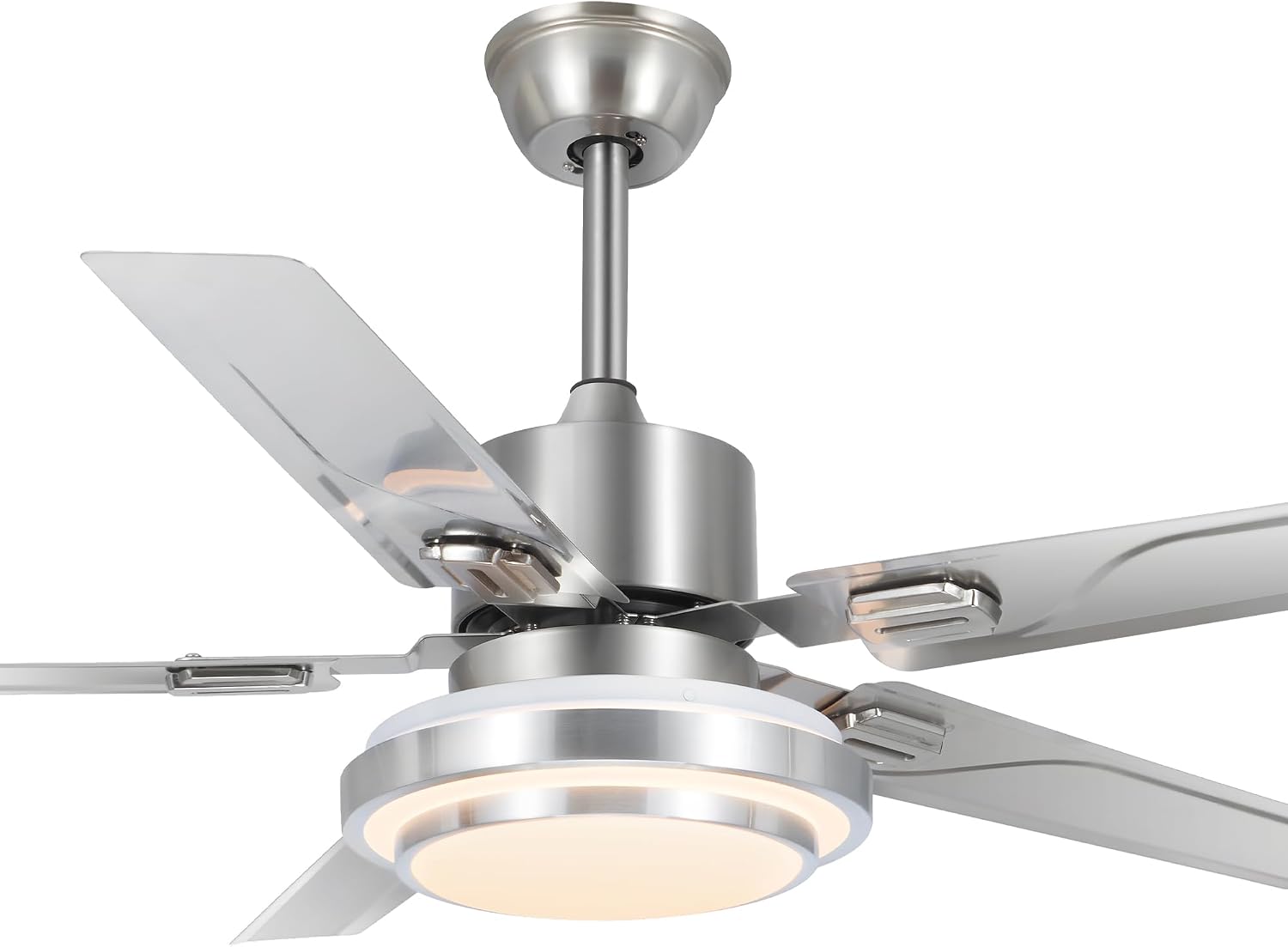 Modern Ceiling Fans with Lights Remote, 52'' Outdoor Ceiling Fan with Dimmable 3 Light Colors 3 Speed Reversible DC Motor, 5 Stainless Steel Blades Fandelier for Patio Porch Living Room