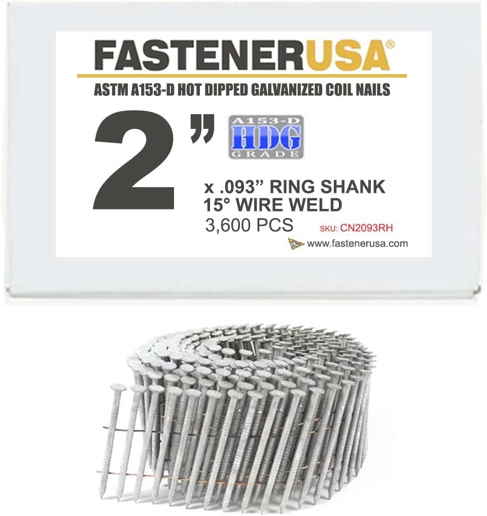 2' x .093 Ring A153-D HDG Coil Nails 15-DEG Wire 3,600ct