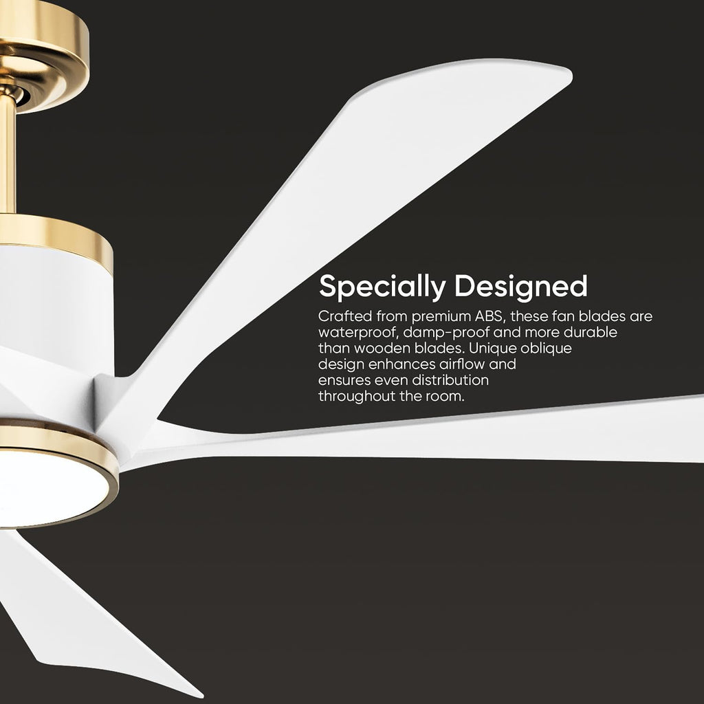 TXCSLY 52' Ceiling Fans with Lights and Remote, Modern Ceiling Fan with Light, Indoor Outdoor Ceiling Fan for Living Room, Bedroom, 5 Blade 3 Color Temperature LED Dimmable (White & Gold)