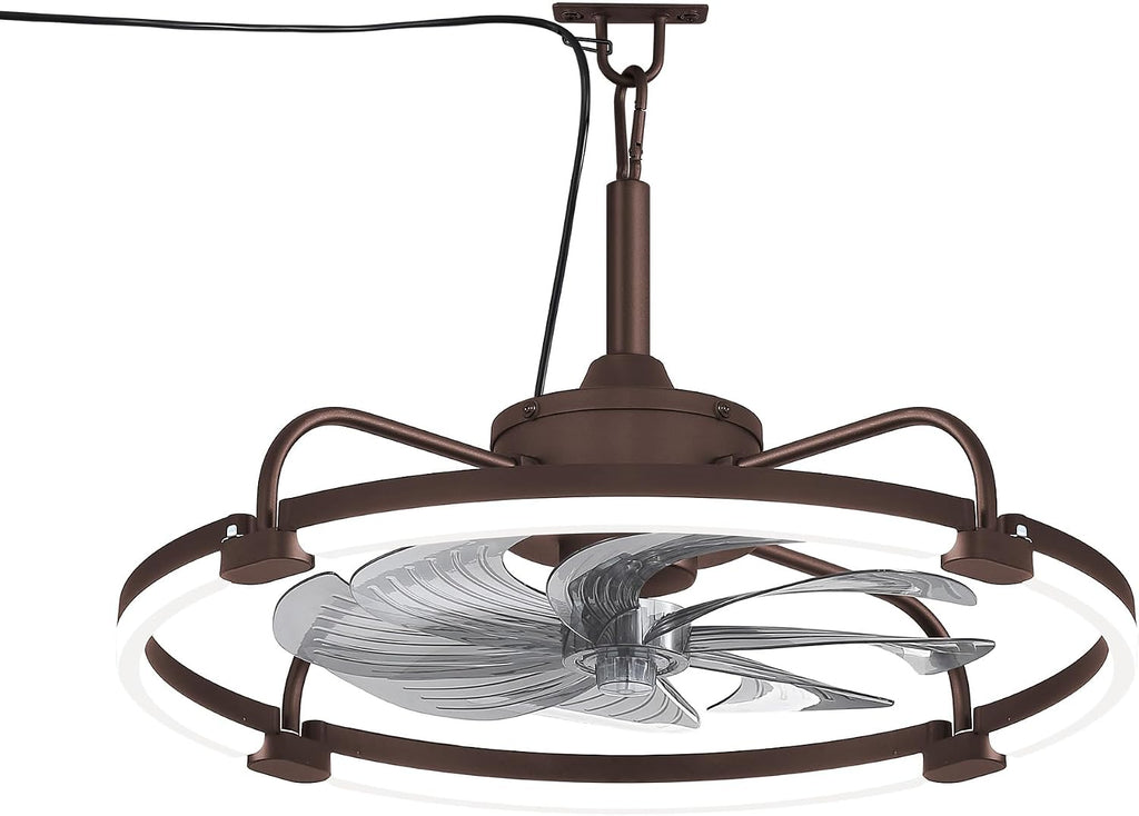 LEDIARY 24' Outdoor Ceiling Fans with Light for Patios, IP65 Waterproof Gazebo Fan, Plug-in Hanging Fan Remote&APP Control, 3CCT Dimmable, 6-Speeds, Caged Ceiling Fan for Gazebo,Patio,Pergola,Porch