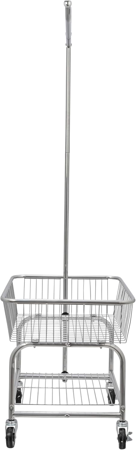 Household Essentials 6028-1 Rolling Laundry Cart with Hanging Bar - Chrome Finish, STORAGE, Metallic