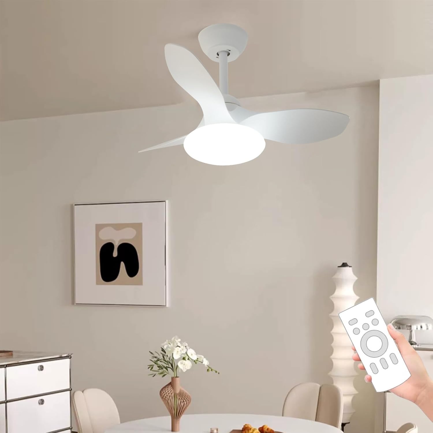 Small Ceiling Fans with Lights, Modern Ceiling Fans, Ceiling Fans with Lights and Remote, 3 Color Light, 6 Speed, for Kitchen Bedroom Dining Room Patio(White)