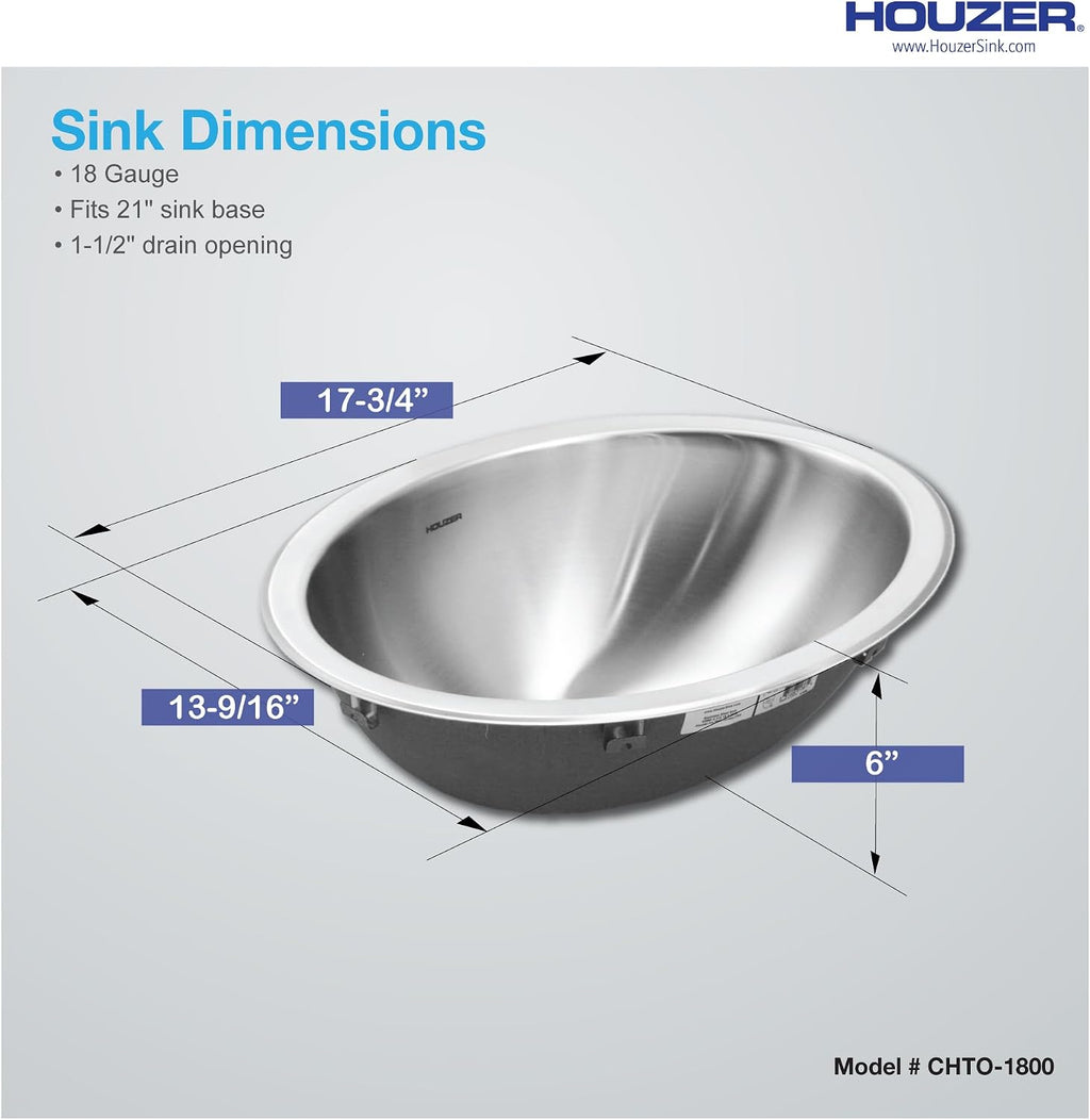 Houzer Opus Stainless Steel Bathroom Sink - 18 inch Undermount Oval Bowl Bathroom Sink without Overflow, Durable & Versatile, Essential for Home & Apartment, Nested 5-Pack - CH-1800-5