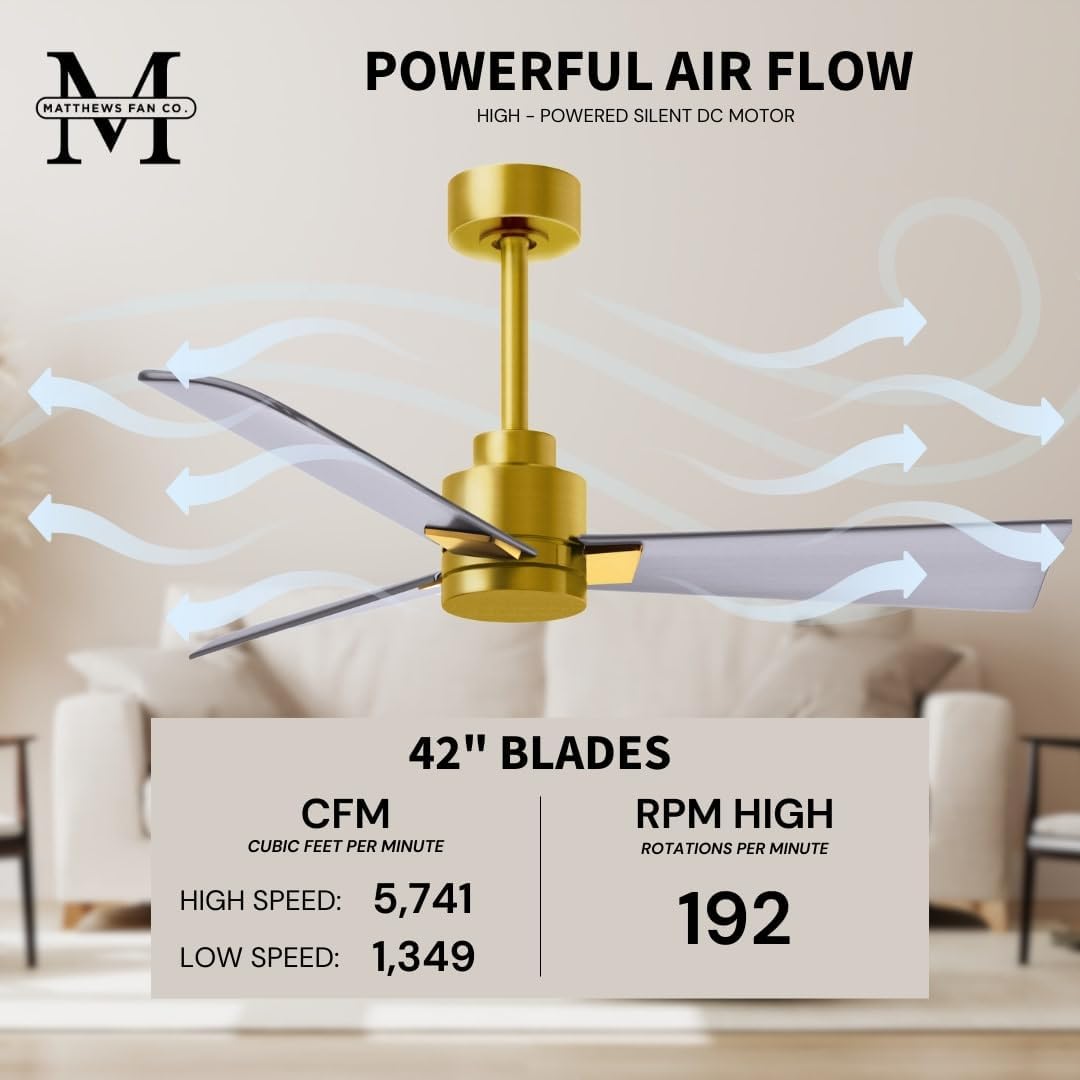 Matthews AK-BRBR-BN-42 Alessandra Wet Rated 42' Outdoor Ceiling Fan without Light, Remote Included, Silent DC Motor, Brushed Brass with Brushed Nickel