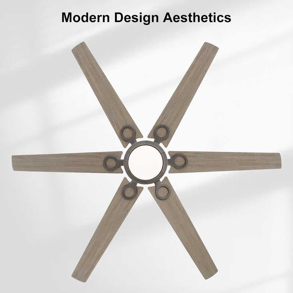 WINGBO Ceiling Fan with Lights - 64 inch Ceiling Fan with Remote,3CCT, Dimmable Light,6 Blades Modern Ceiling Fan, 6-Speed Noiseless Powerful DC Motor, ETL Listed, Indoor/Outdoor, Charcoal gray +Light