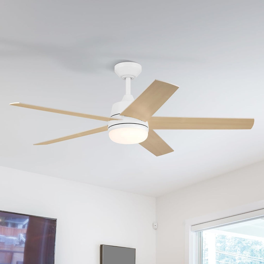 DESIGNERS FOUNTAIN Astrea Smart Ceiling Fan with Lights, 52 Inch LED Light Indoor Outdoor 5-Blade Fan, Remote Control, RGB, Matte White, FS-ATR52RGB-MW