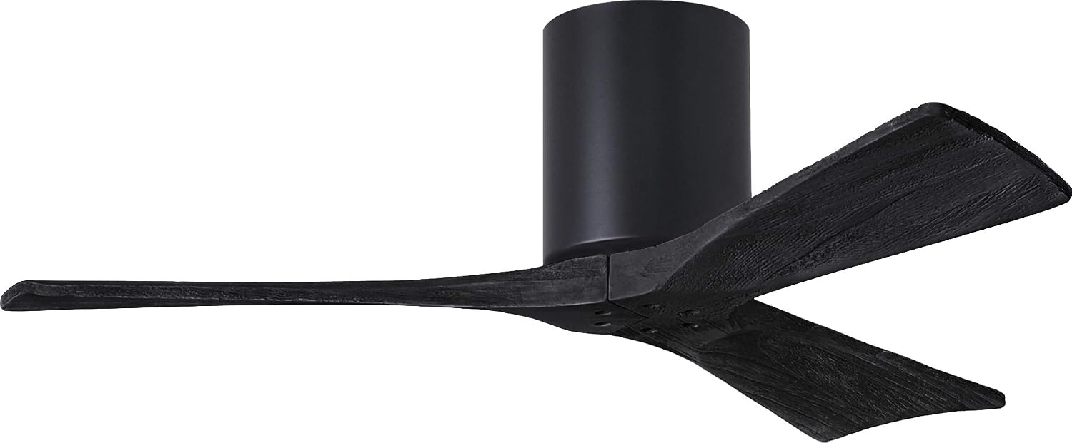 Matthews IR3H-BK-BK-42 Irene Damp Rated Flush Mount 42' Ceiling Fan with Remote & Wall Control, Silent DC Motor, 3 Solid Wood Blades, Matte Black