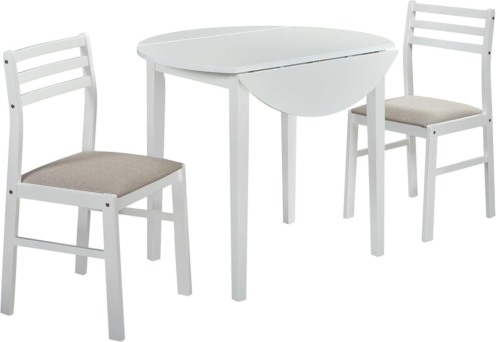 Coaster Home Furnishings - Bucknell - Wood - 3-Piece Extension Table Dining Set with Two 7-Inch Drop Leaves, Ladder-Back Chairs and Padded Seats - Dining Room - White - 130005WHT