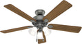 Hunter 52 inch Indoor Ceiling Fan with LED Lights - Ceiling Fan with Pull Chain, For Bedroom, Living Room, or Kitchen, Standard Mount, No Remote, 5 Blades - Swanson 50894, Matte Silver